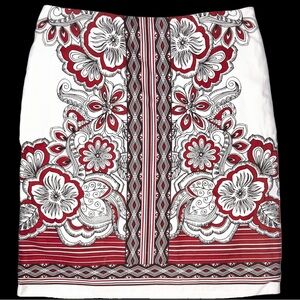 Ann Taylor Loft Skirt Boho Floral Lined Straight Pencil Knee 100% Cotton Sz 00P